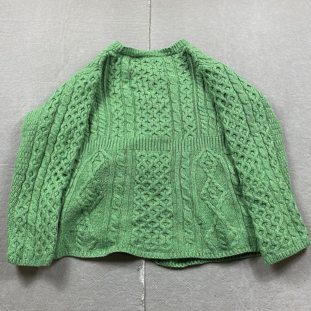 Aran Woollen Mills Sweater Womens 1X Green Button Cable Knit Ireland 100% Wool - Picture 6 of 10